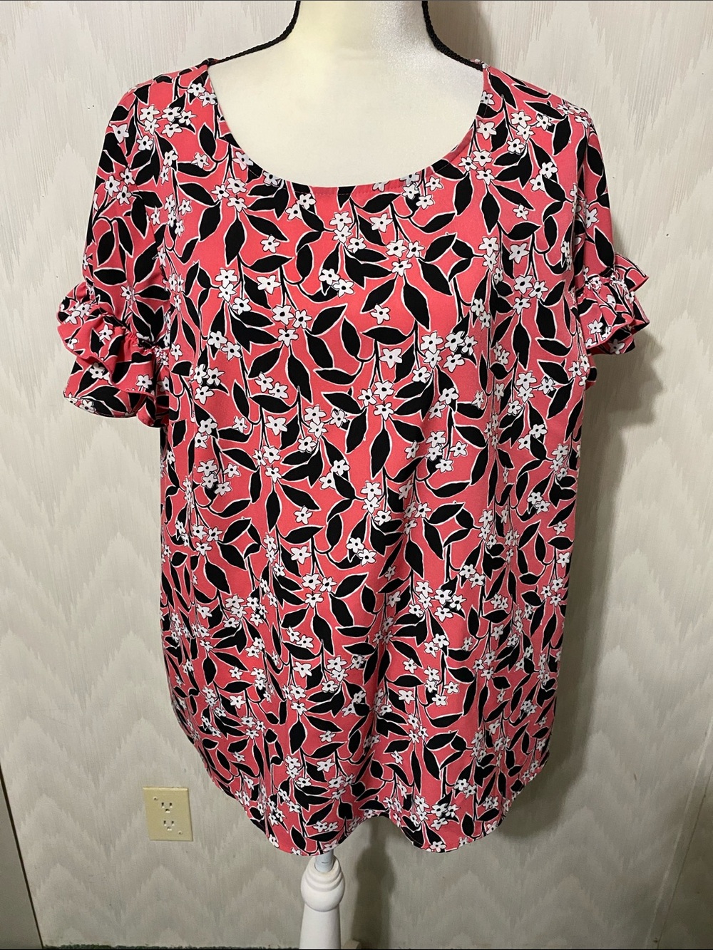 Lane Bryant Pink Floral Ruffle Sleeve Blouse
